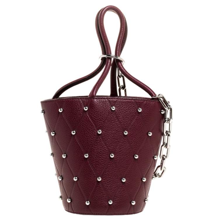 Pre Owned Alexander Wang Burgundy Leather Mini Roxy Studded Bucket Bag