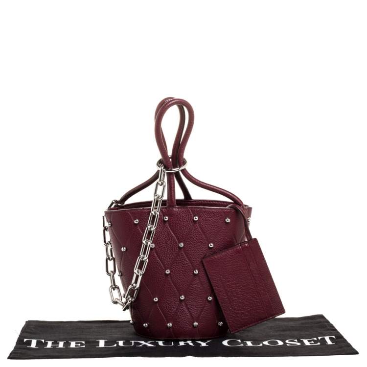 Pre Owned Alexander Wang Burgundy Leather Mini Roxy Studded Bucket Bag