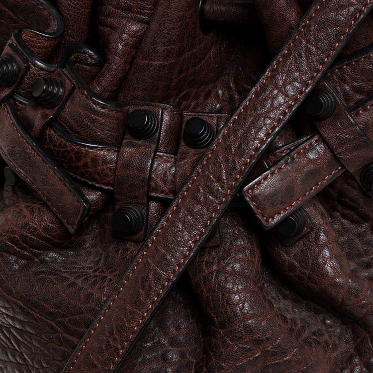 Pre Owned Alexander Wang Dark Brown Textured Leather Diego Bucket Bag
