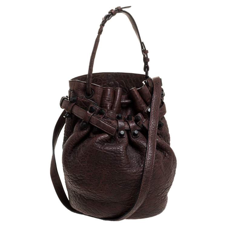 Pre Owned Alexander Wang Dark Brown Textured Leather Diego Bucket Bag
