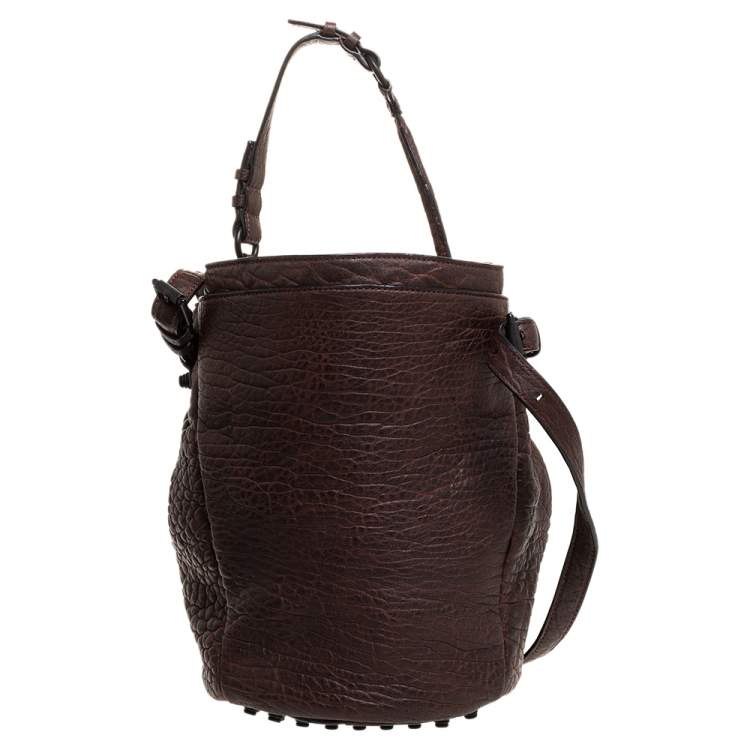 Pre Owned Alexander Wang Dark Brown Textured Leather Diego Bucket Bag