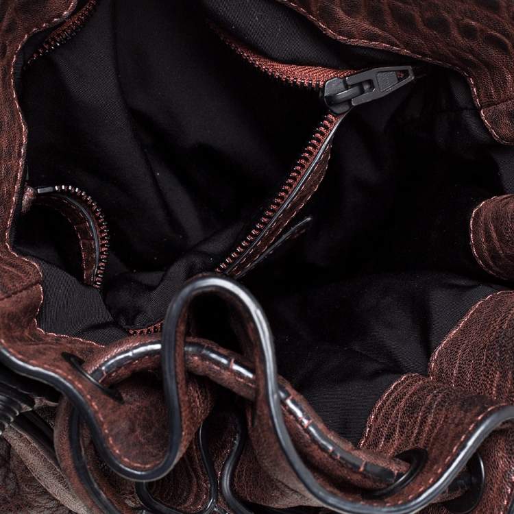 Pre Owned Alexander Wang Dark Brown Textured Leather Diego Bucket Bag