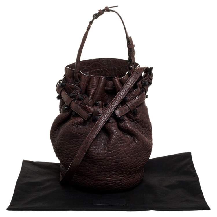 Pre Owned Alexander Wang Dark Brown Textured Leather Diego Bucket Bag
