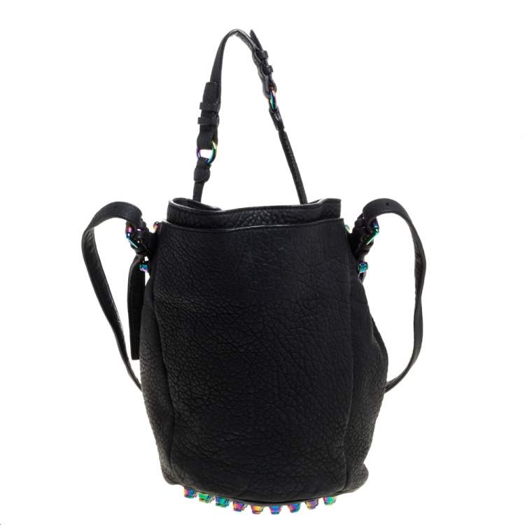 Pre Owned Alexander Wang Black Textured Leather Diego Bucket Bag