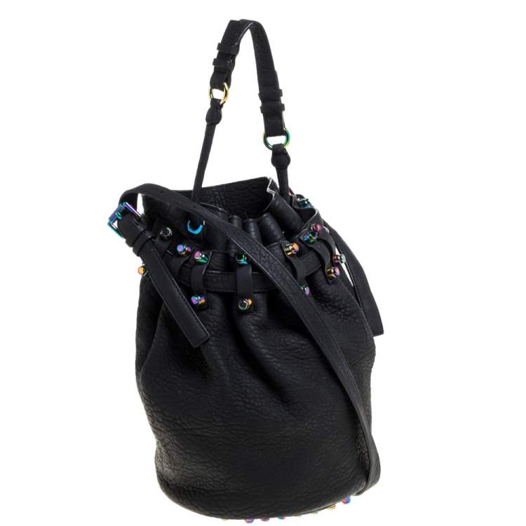 Pre Owned Alexander Wang Black Textured Leather Diego Bucket Bag