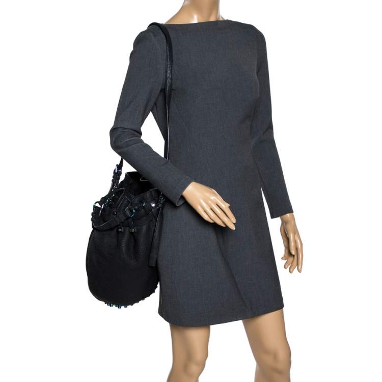 Pre Owned Alexander Wang Black Textured Leather Diego Bucket Bag