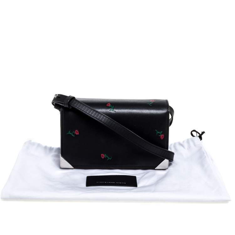 Pre Owned Alexander Wang Black Rose Embossed Leather Prisma Biker Shoulder Bag