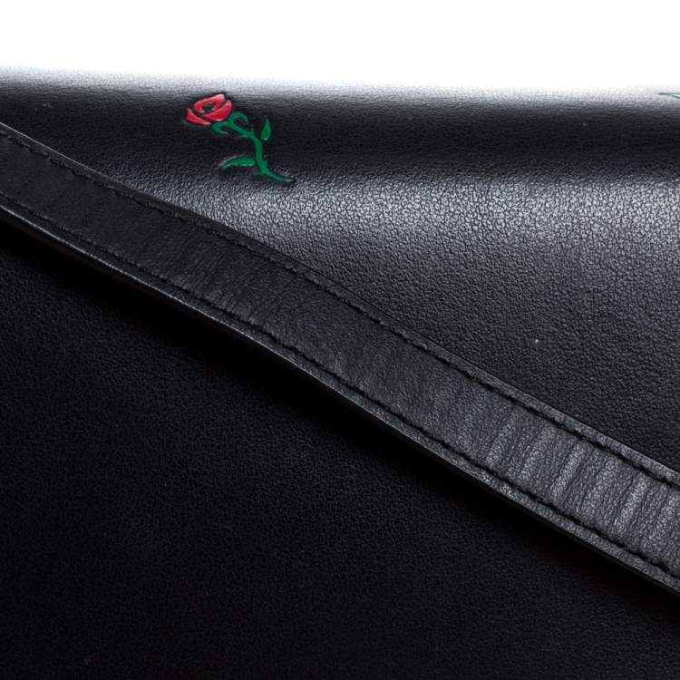 Pre Owned Alexander Wang Black Rose Embossed Leather Prisma Biker Shoulder Bag