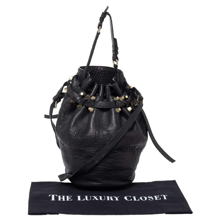 Pre Owned Alexander Wang Black Textured Leather Diego Bucket Bag