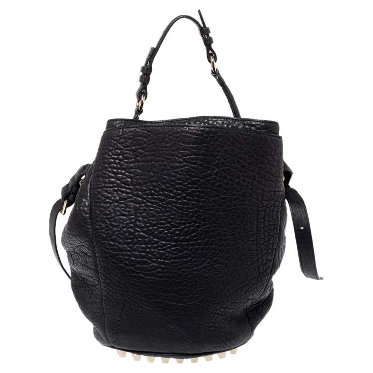 Pre Owned Alexander Wang Black Textured Leather Diego Bucket Bag