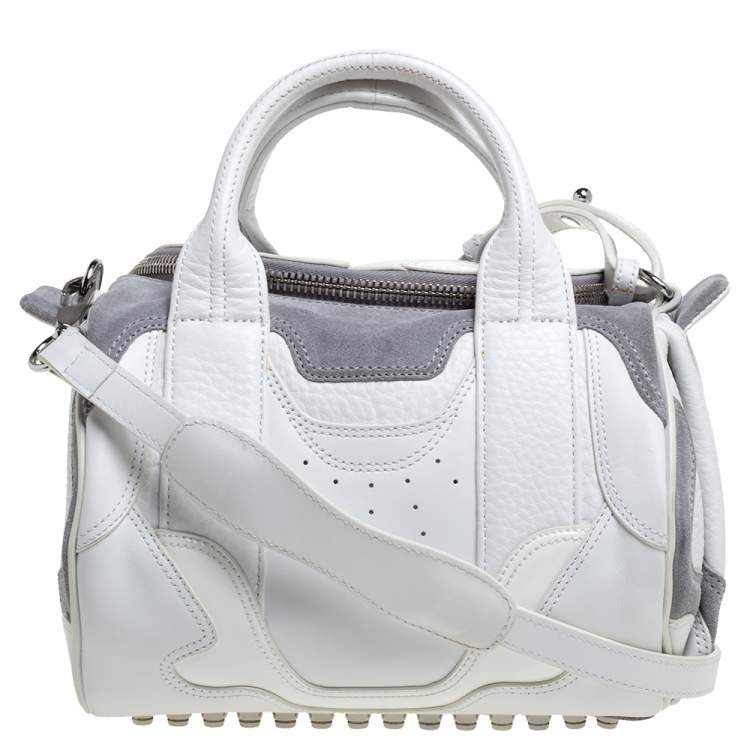 Pre Owned Alexander Wang White Leather and Suede Small Rockie Sneaker Satchel
