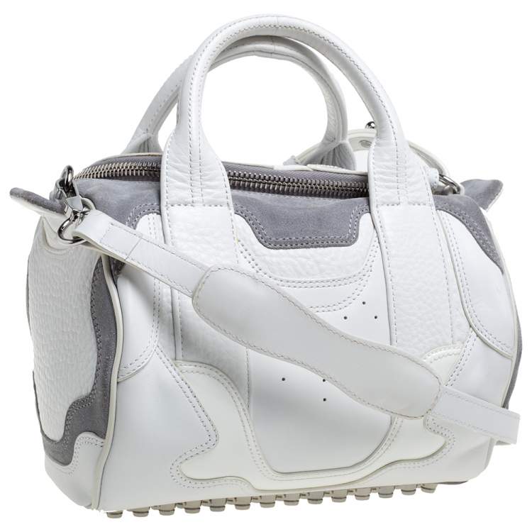 Pre Owned Alexander Wang White Leather and Suede Small Rockie Sneaker Satchel