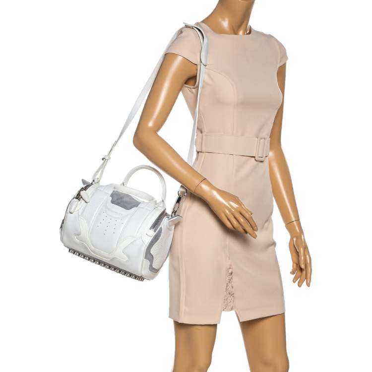 Pre Owned Alexander Wang White Leather and Suede Small Rockie Sneaker Satchel
