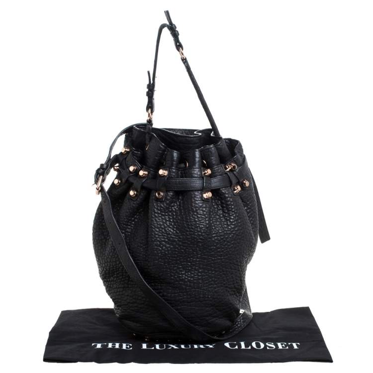 Pre Owned Alexander Wang Black Textured Leather Diego Bucket Bag