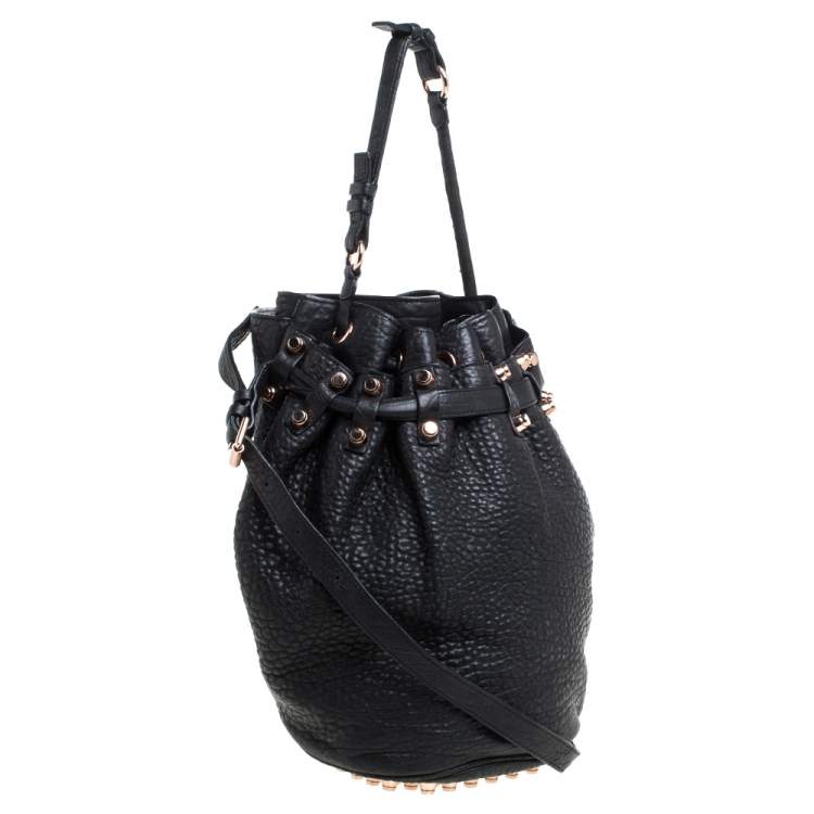 Pre Owned Alexander Wang Black Textured Leather Diego Bucket Bag