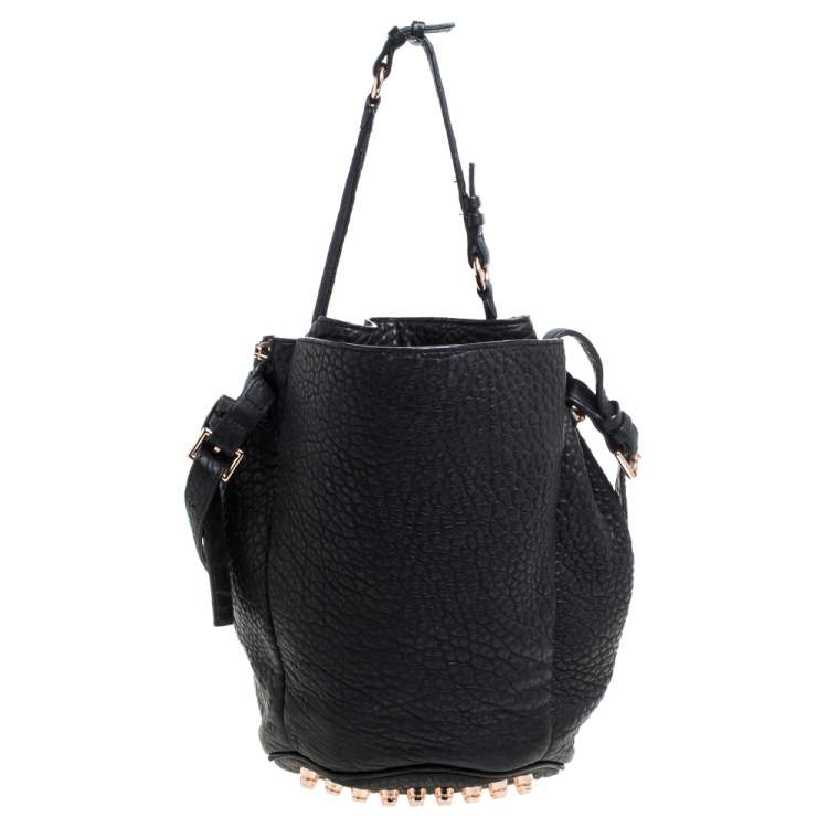 Pre Owned Alexander Wang Black Textured Leather Diego Bucket Bag