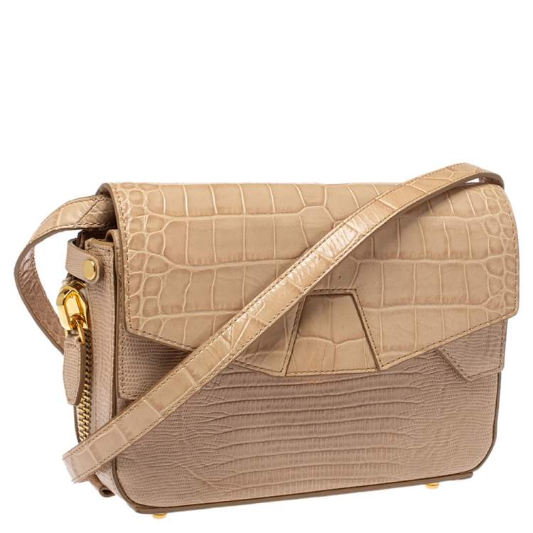 Pre Owned Alexander Wang Beige Croc and Lizard Embossed Leather Devere Tri Fold Bag