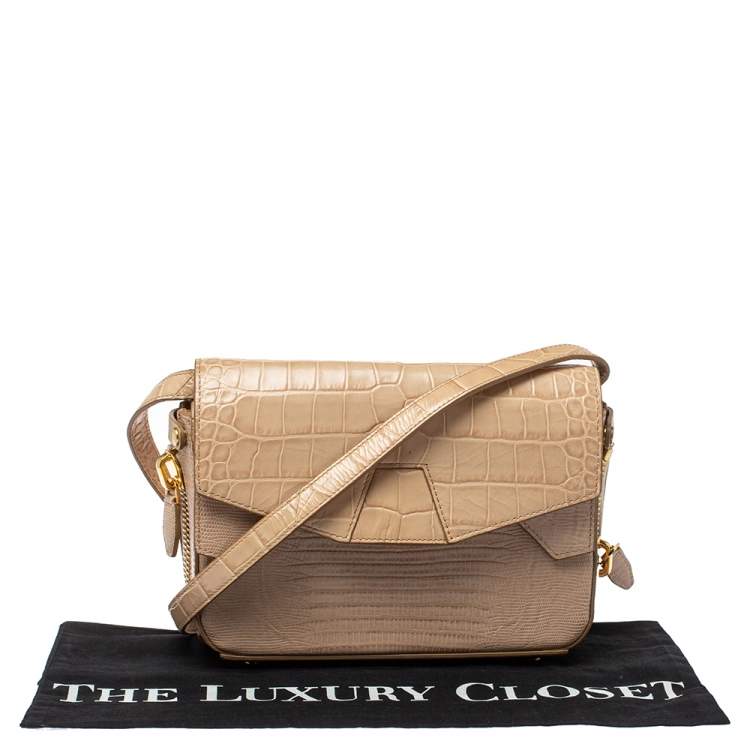 Pre Owned Alexander Wang Beige Croc and Lizard Embossed Leather Devere Tri Fold Bag