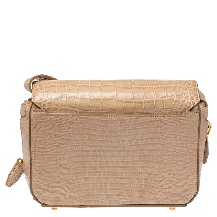Pre Owned Alexander Wang Beige Croc and Lizard Embossed Leather Devere Tri Fold Bag