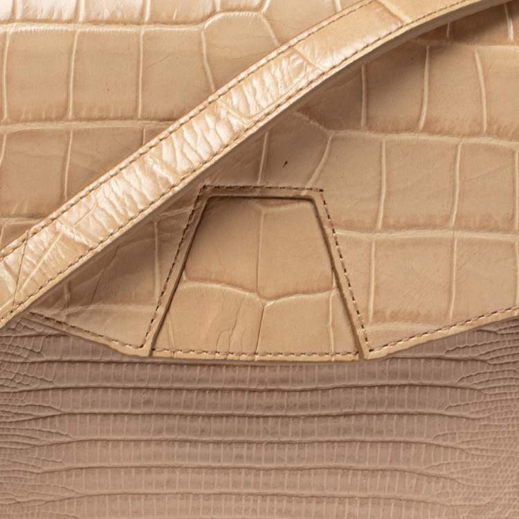 Pre Owned Alexander Wang Beige Croc and Lizard Embossed Leather Devere Tri Fold Bag