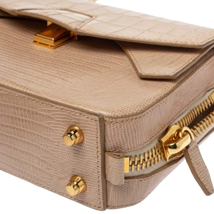 Pre Owned Alexander Wang Beige Croc and Lizard Embossed Leather Devere Tri Fold Bag
