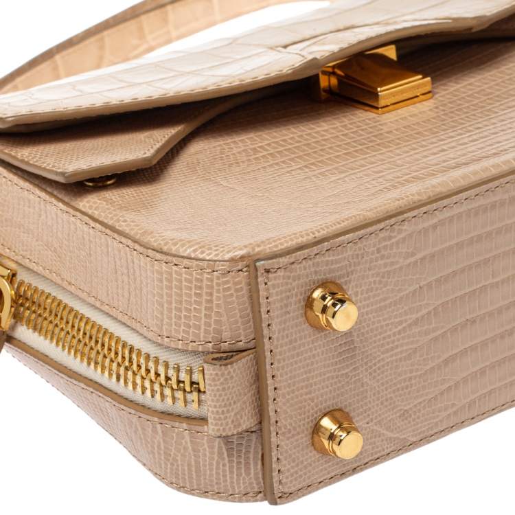 Pre Owned Alexander Wang Beige Croc and Lizard Embossed Leather Devere Tri Fold Bag