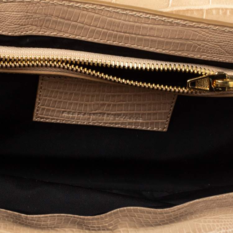 Pre Owned Alexander Wang Beige Croc and Lizard Embossed Leather Devere Tri Fold Bag