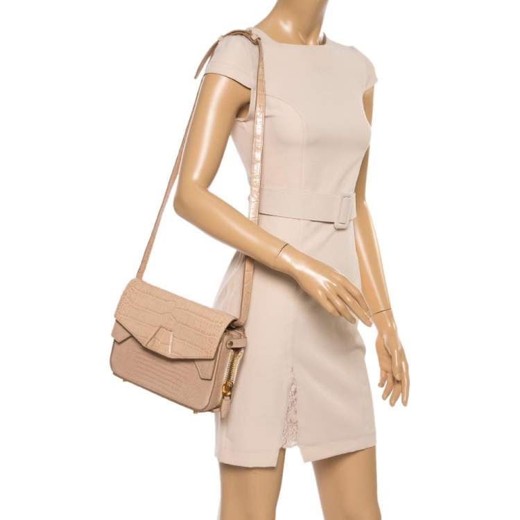 Pre Owned Alexander Wang Beige Croc and Lizard Embossed Leather Devere Tri Fold Bag