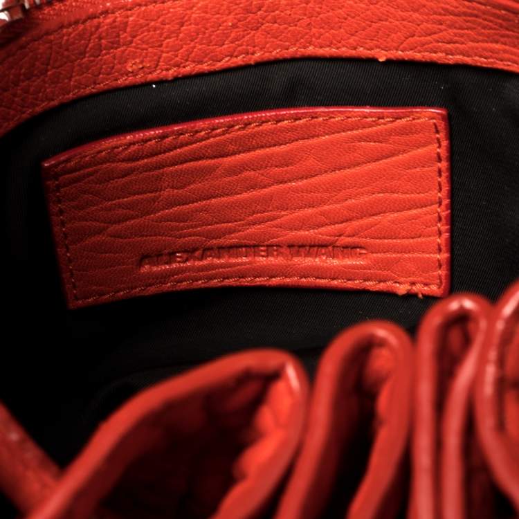 Pre Owned Alexander Wang Orange Textured Leather Diego Bucket Bag
