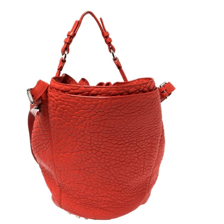 Pre Owned Alexander Wang Orange Textured Leather Diego Bucket Bag