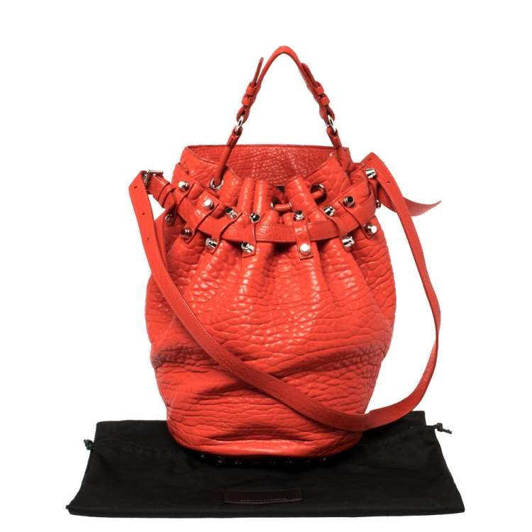 Pre Owned Alexander Wang Orange Textured Leather Diego Bucket Bag