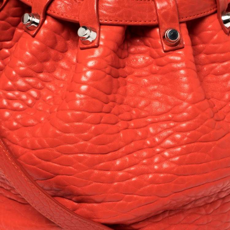 Pre Owned Alexander Wang Orange Textured Leather Diego Bucket Bag