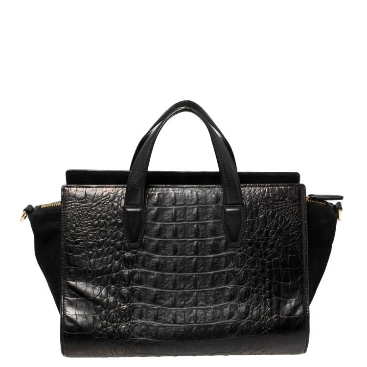 Pre Owned Alexander Wang Black Croc Embossed Leather Pelican Tote