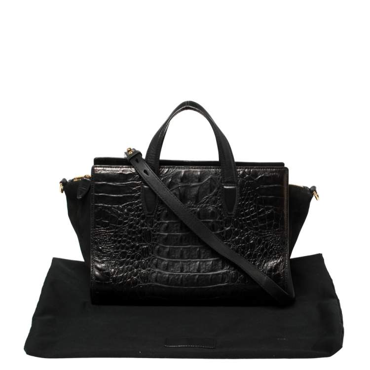Pre Owned Alexander Wang Black Croc Embossed Leather Pelican Tote