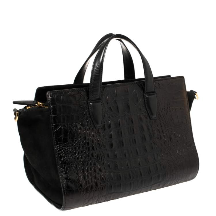 Pre Owned Alexander Wang Black Croc Embossed Leather Pelican Tote