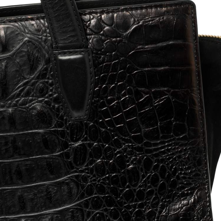 Pre Owned Alexander Wang Black Croc Embossed Leather Pelican Tote