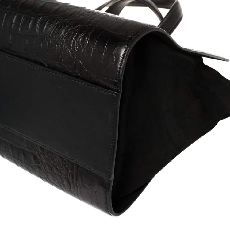 Pre Owned Alexander Wang Black Croc Embossed Leather Pelican Tote