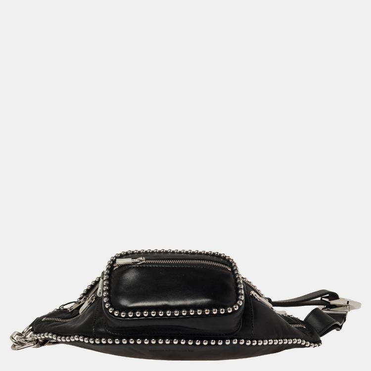 Pre Owned Alexander Wang Black Leather Studded Attica Fanny Belt Bag