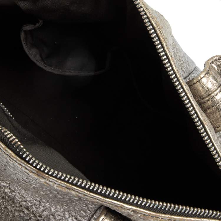 Pre Owned Alexander Wang Metallic Grey Pebbled Leather Rocco Duffle Bag