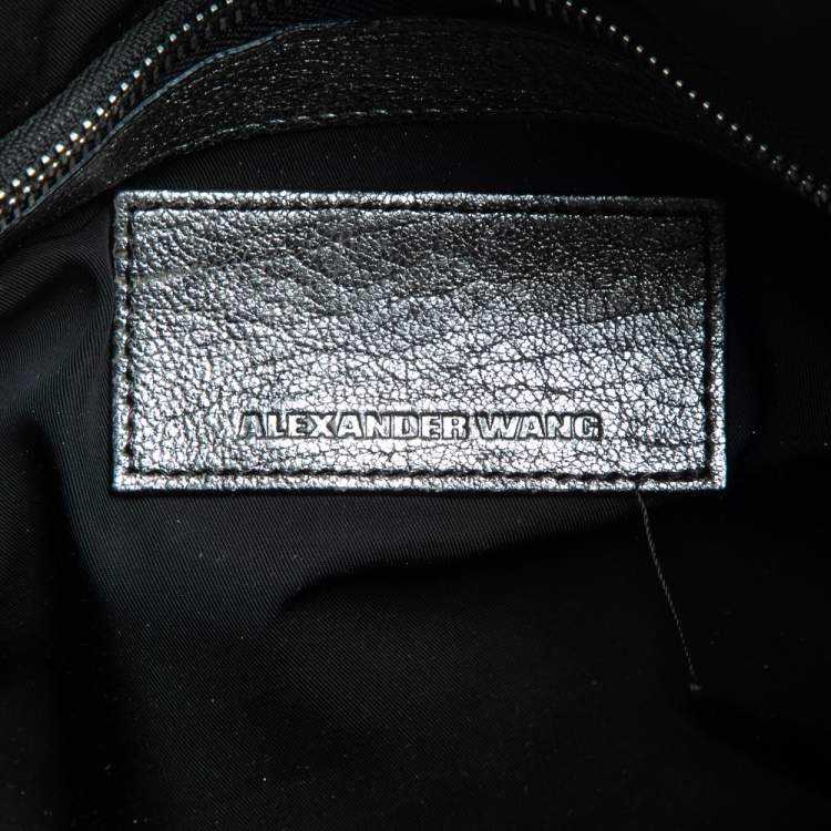 Pre Owned Alexander Wang Metallic Grey Pebbled Leather Rocco Duffle Bag