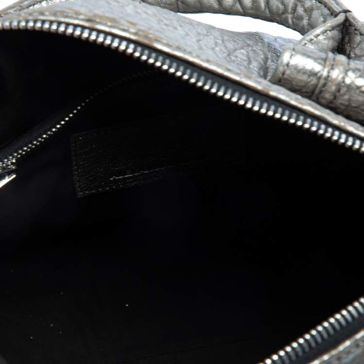 Pre Owned Alexander Wang Metallic Grey Pebbled Leather Rocco Duffle Bag