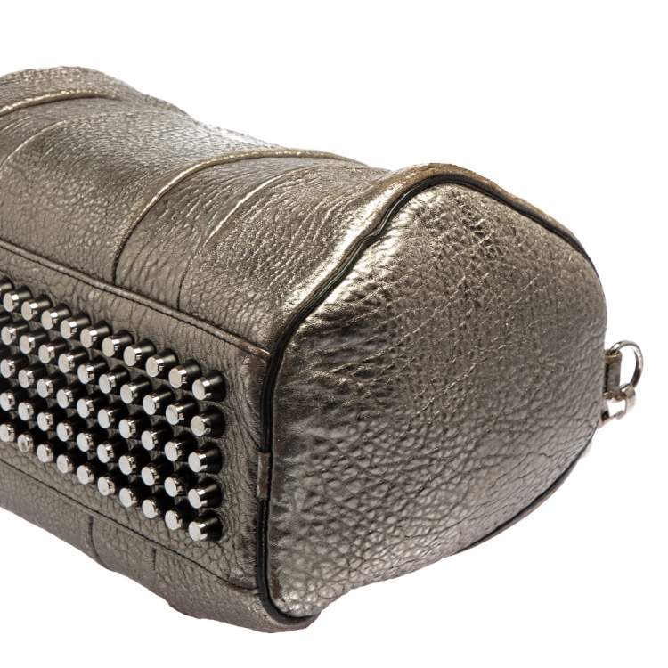 Pre Owned Alexander Wang Metallic Grey Pebbled Leather Rocco Duffle Bag