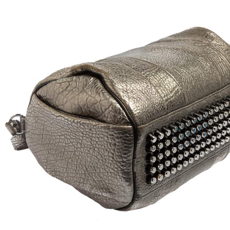 Pre Owned Alexander Wang Metallic Grey Pebbled Leather Rocco Duffle Bag
