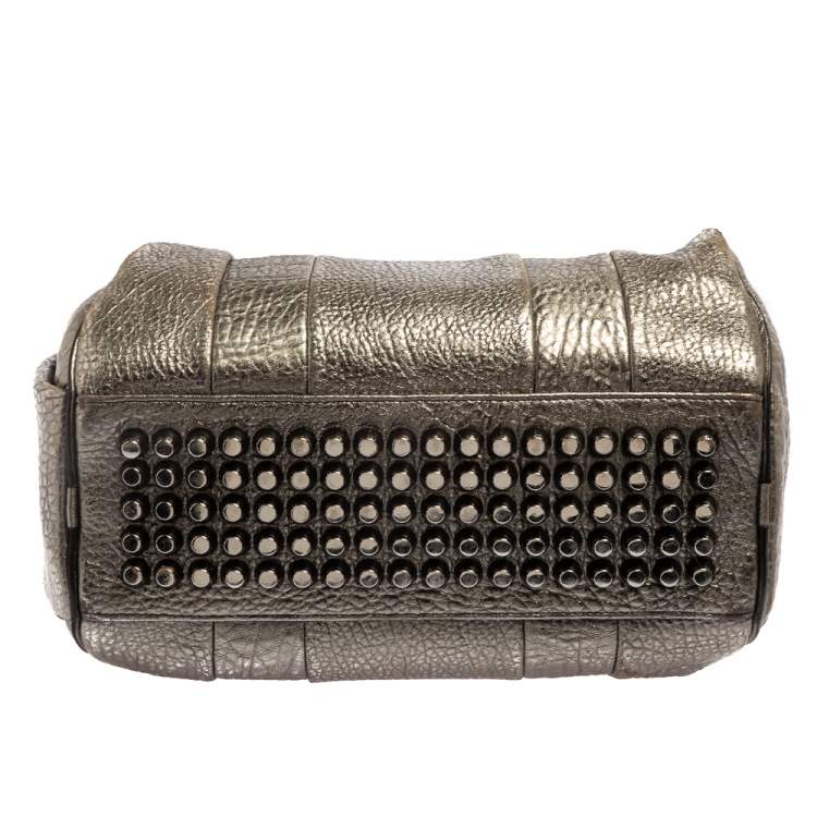 Pre Owned Alexander Wang Metallic Grey Pebbled Leather Rocco Duffle Bag
