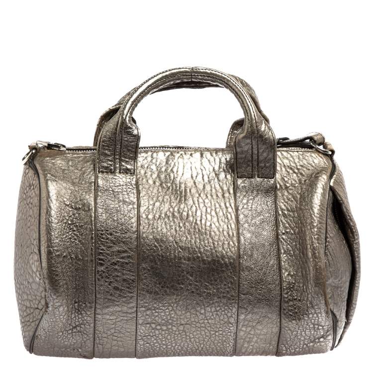 Pre Owned Alexander Wang Metallic Grey Pebbled Leather Rocco Duffle Bag