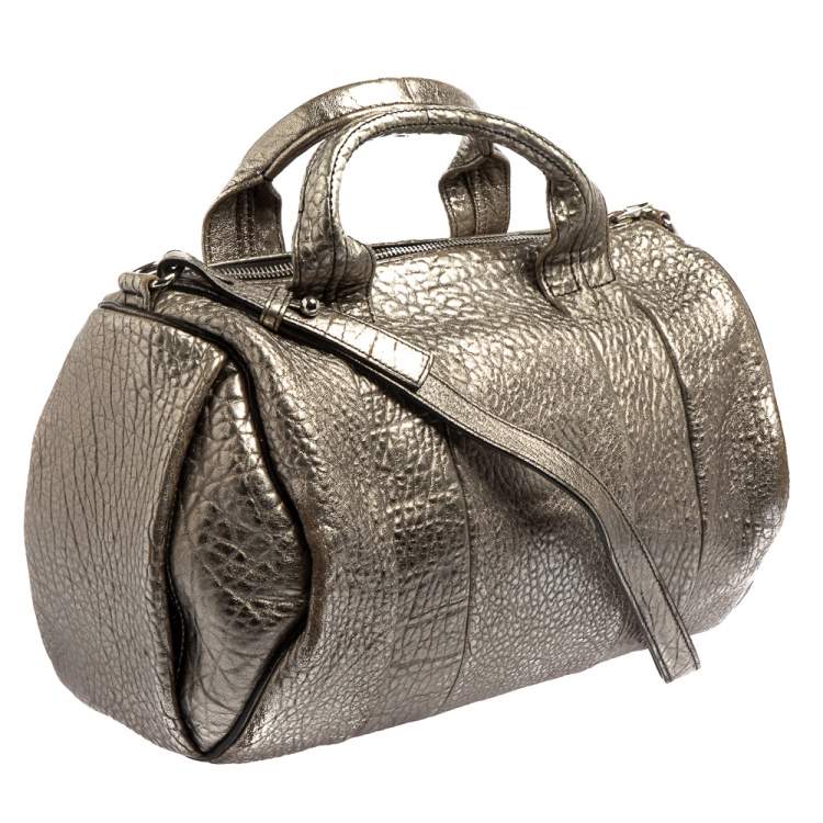 Pre Owned Alexander Wang Metallic Grey Pebbled Leather Rocco Duffle Bag