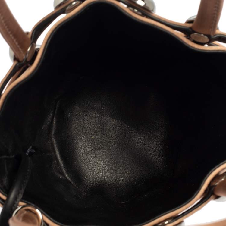 Pre Owned Alexander Wang Metallic Rose Gold Satin Woven Studded Bucket Bag