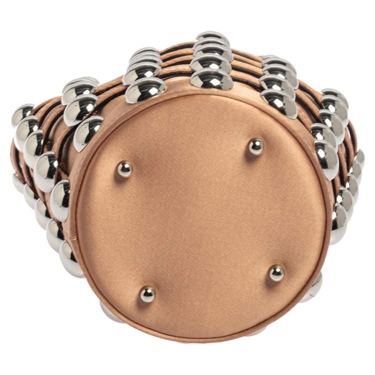 Pre Owned Alexander Wang Metallic Rose Gold Satin Woven Studded Bucket Bag