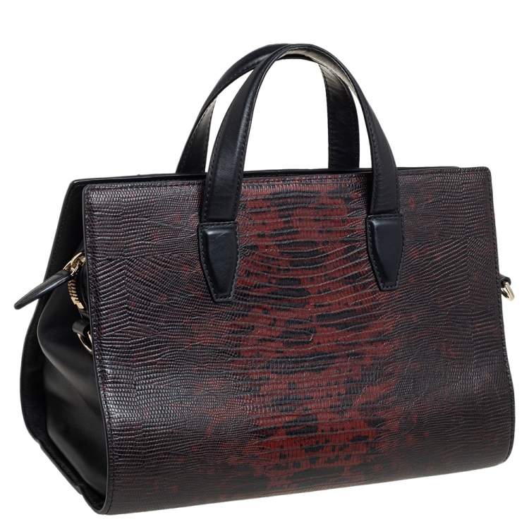 Pre Owned Alexander Wang Black/Red Lizard Embossed Leather Pelican Satchel