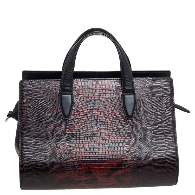Pre Owned Alexander Wang Black/Red Lizard Embossed Leather Pelican Satchel